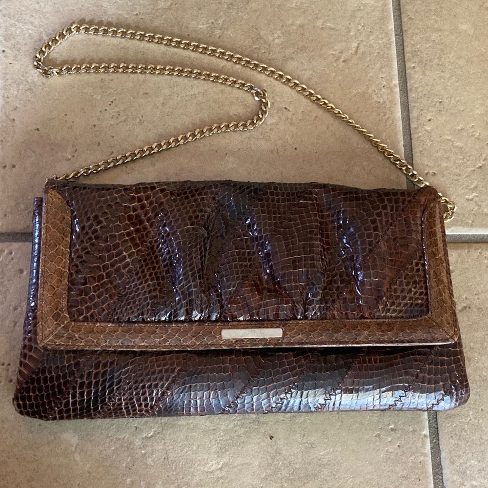 Susan Gail Brown Snake Embossed Chain Shoulder Bag